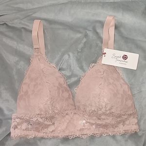 Light Pink Nursing Bralette Size Medium NWT Lace Maternity Bra Wireless Soft Cup